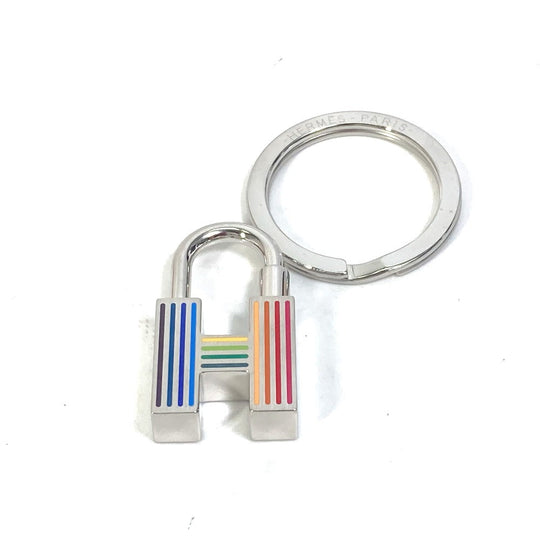 HERMES Key ring metal multicolor cadena quiz key Rainbow H logo Women Used Authentic
