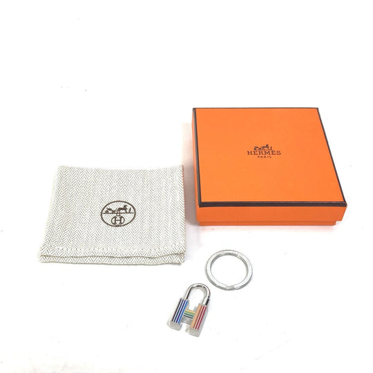 HERMES Key ring metal multicolor cadena quiz key Rainbow H logo Women Used Authentic