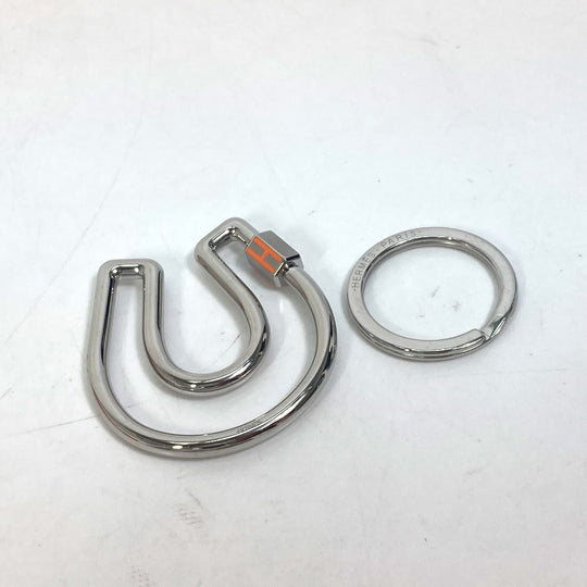 HERMES Key ring metal Silver H logo charm Blowjob a Cheval