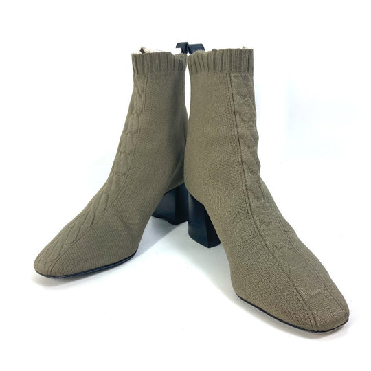 HERMES boots Knit / leather khaki short boots Volver 60 Women 37 Used Authentic