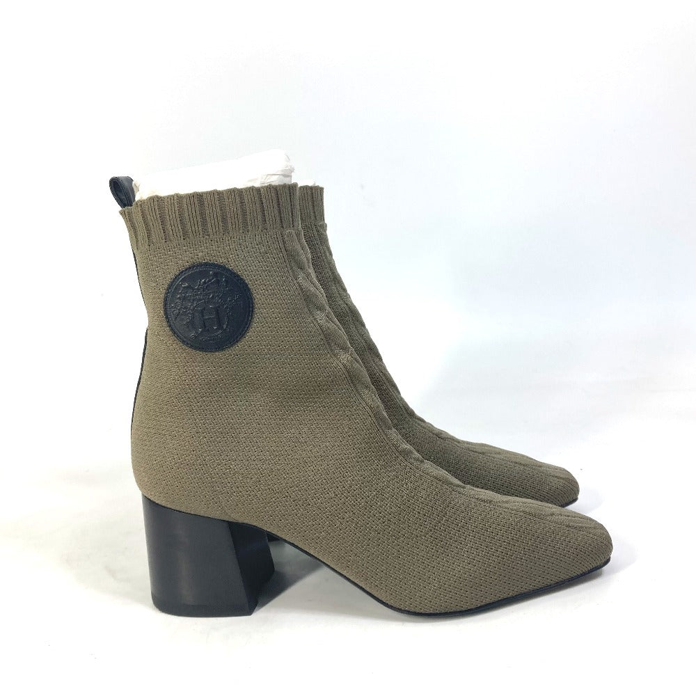 HERMES boots Knit / leather khaki short boots Volver 60 Women 37 Used Authentic