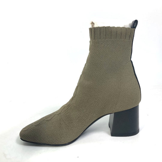 HERMES boots Knit / leather khaki short boots Volver 60 Women 37 Used Authentic