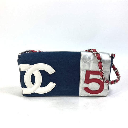 CHANEL Shoulder Bag Canvas / leather Navy vintage NO.5 Number 5 Women Used Authentic