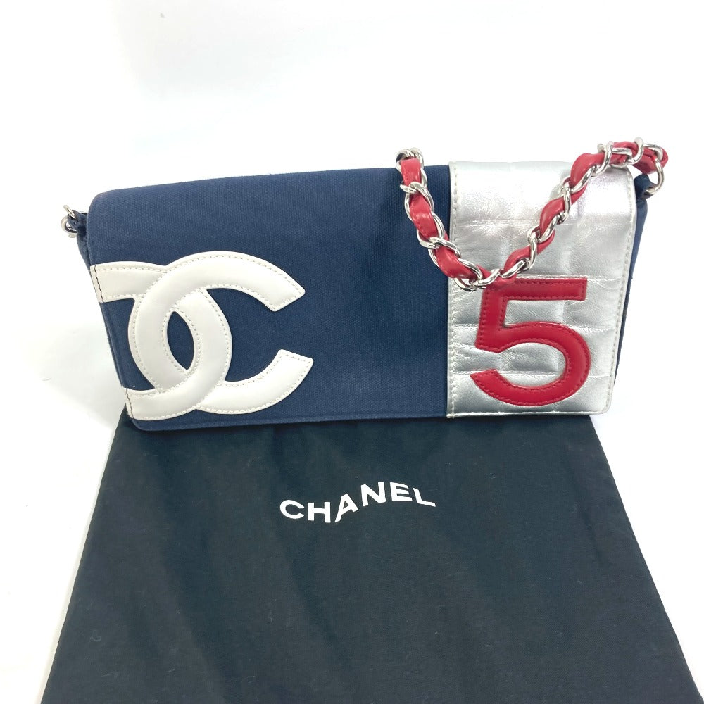 CHANEL Shoulder Bag Canvas / leather Navy vintage NO.5 Number 5 Women Used Authentic