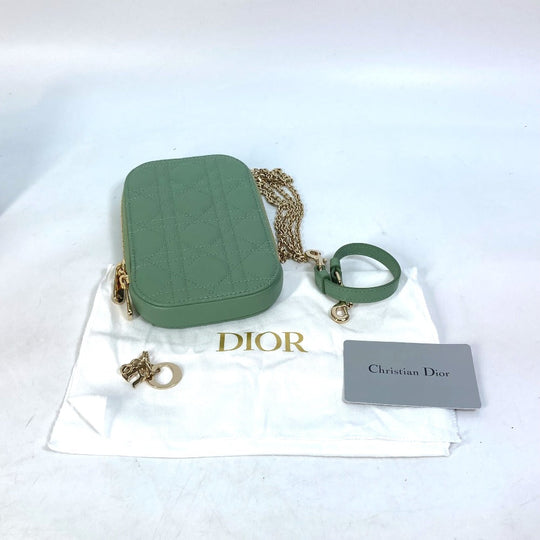 Christian Dior Shoulder Bag S0872ONMJ_M59H leather green cannage phone case Lady Dior LADY DIOR phone holder Women Used Authentic