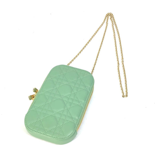Christian Dior Shoulder Bag S0872ONMJ_M59H leather green cannage phone case Lady Dior LADY DIOR phone holder Women Used Authentic