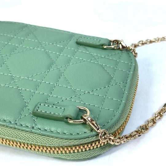 Christian Dior Shoulder Bag S0872ONMJ_M59H leather green cannage phone case Lady Dior LADY DIOR phone holder Women Used Authentic