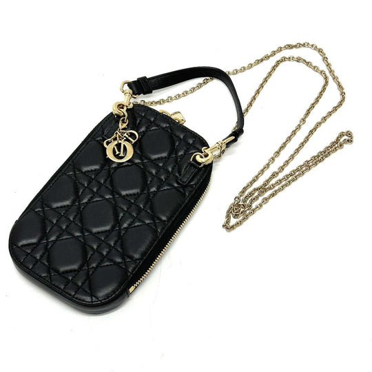 Christian Dior Shoulder Bag S0842ONMJ leather black Canage Phone case Women Used Authentic
