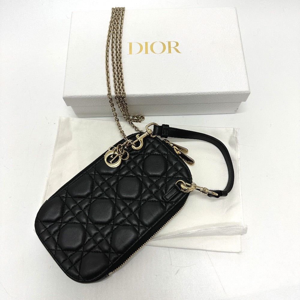 Christian Dior Shoulder Bag S0842ONMJ leather black Canage Phone case Women Used Authentic