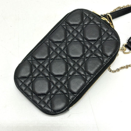 Christian Dior Shoulder Bag S0842ONMJ leather black Canage Phone case Women Used Authentic