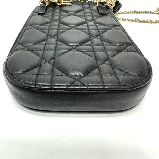 Christian Dior Shoulder Bag S0842ONMJ leather black Canage Phone case Women Used Authentic
