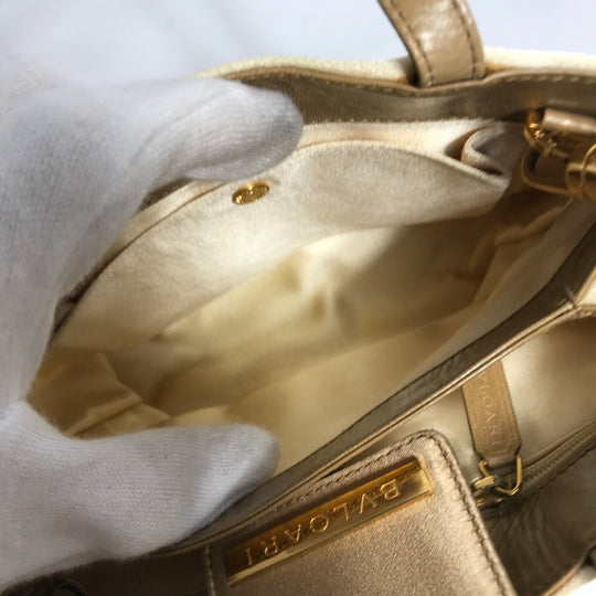 BVLGARI Shoulder Bag Satin beige logo Mini handbag Women Used Authentic