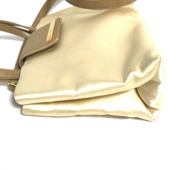 BVLGARI Shoulder Bag Satin beige logo Mini handbag Women Used Authentic