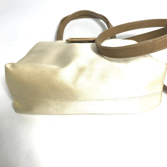 BVLGARI Shoulder Bag Satin beige logo Mini handbag Women Used Authentic