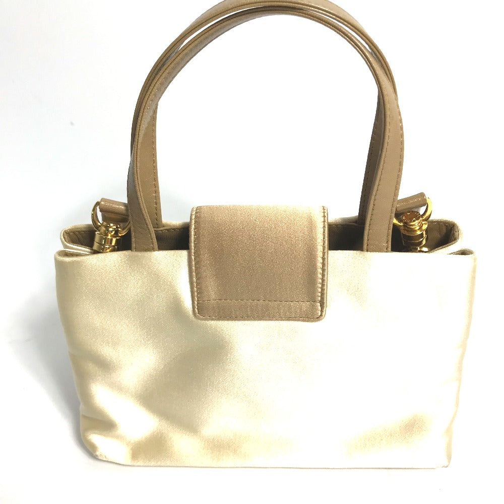 BVLGARI Shoulder Bag Satin beige logo Mini handbag Women Used Authentic