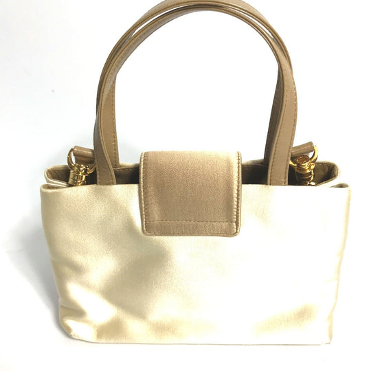 BVLGARI Shoulder Bag Satin beige logo Mini handbag Women Used Authentic
