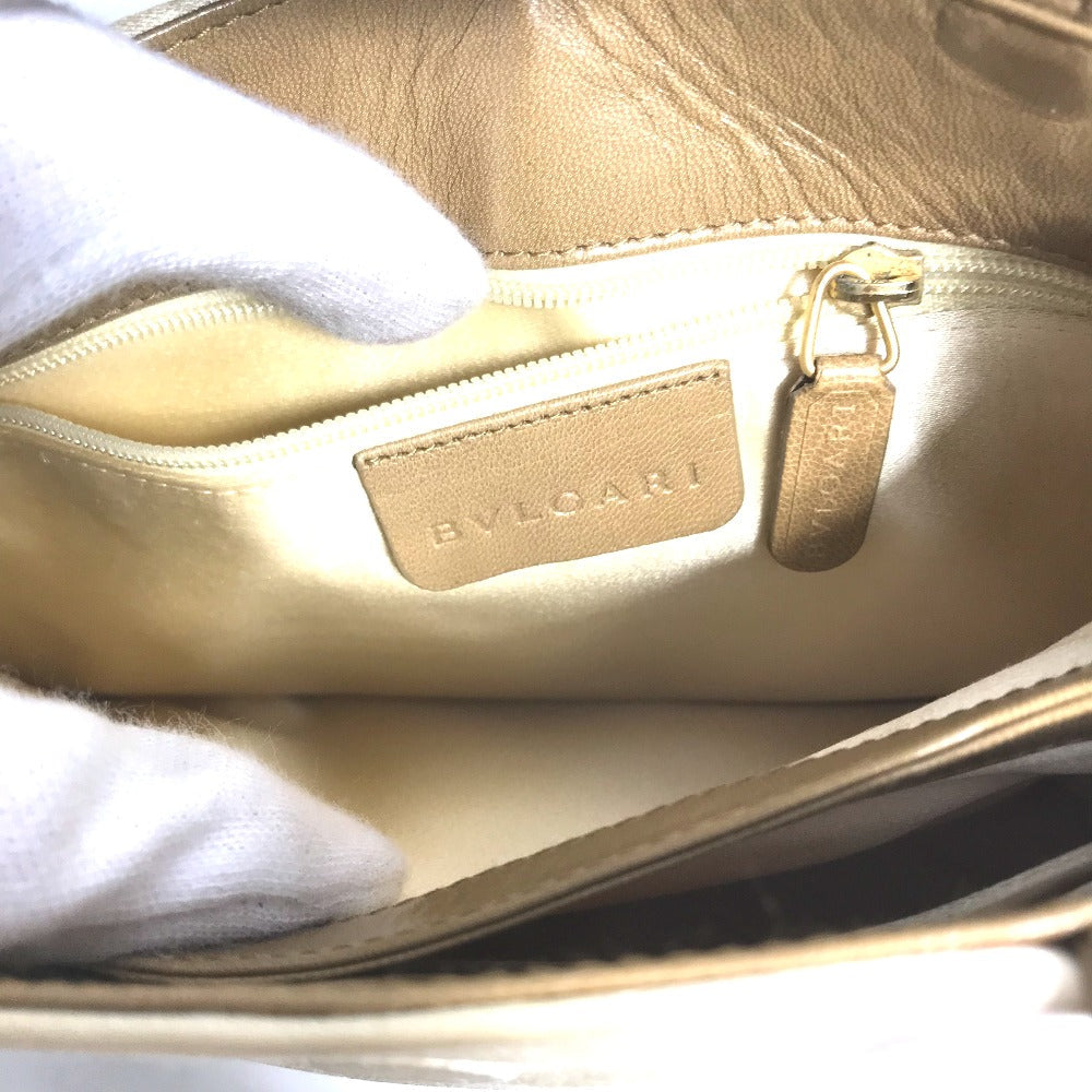 BVLGARI Shoulder Bag Satin beige logo Mini handbag Women Used Authentic
