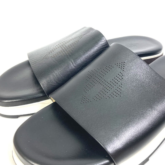 HERMES Sandals leather black Punching H 41.5