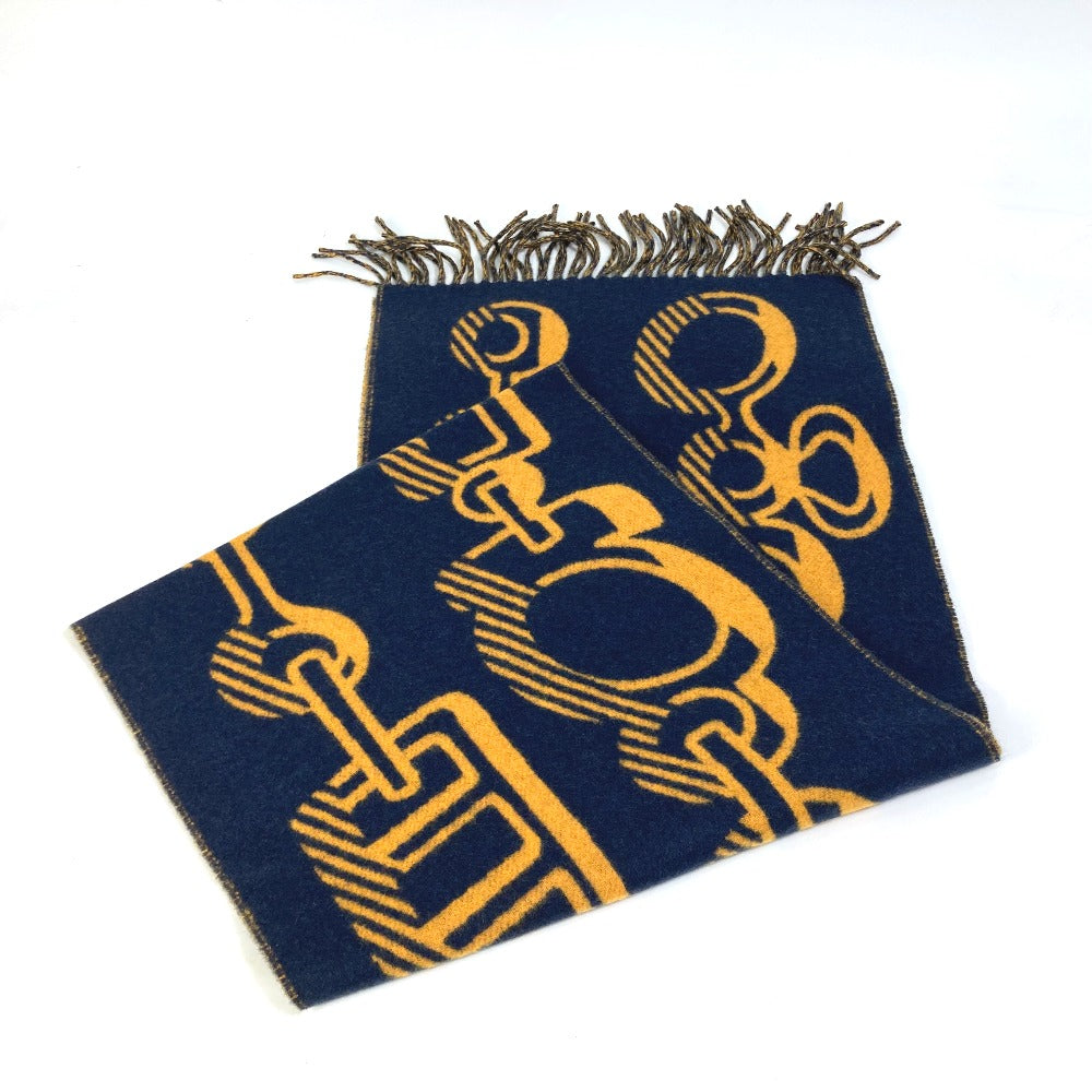 HERMES Scarf cashmere Navy dress buckle Women Used Authentic