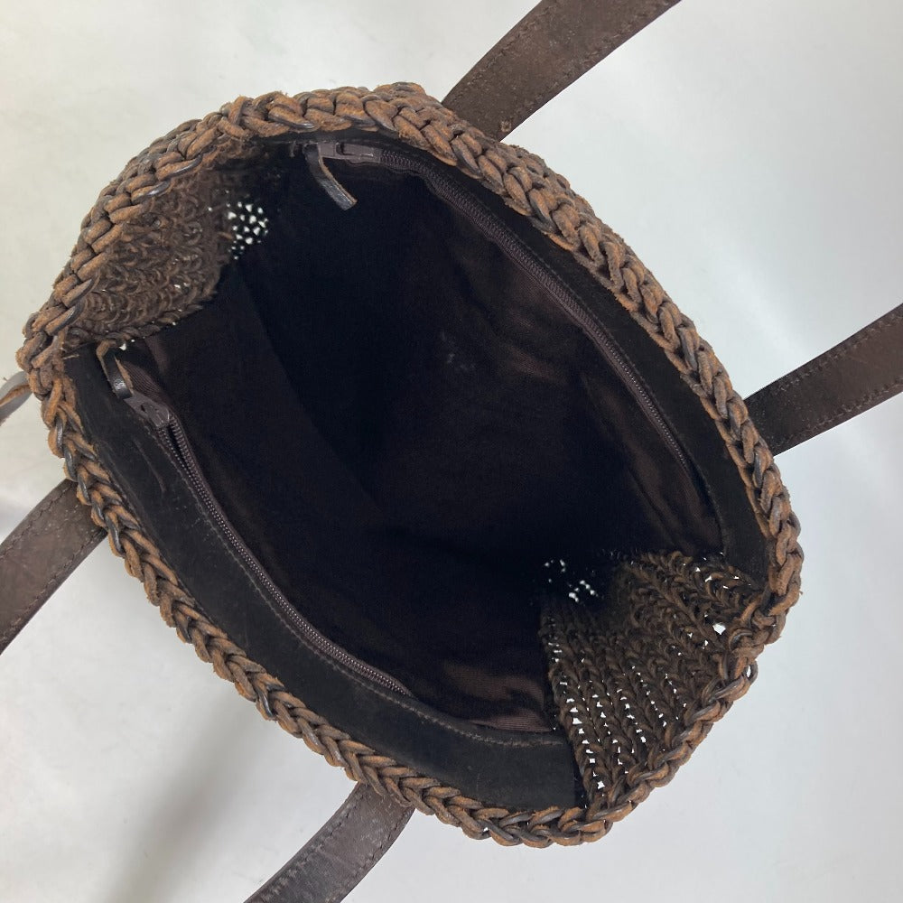 CHANEL Handbag leather Brown Tote Bag Braid Women Used Authentic