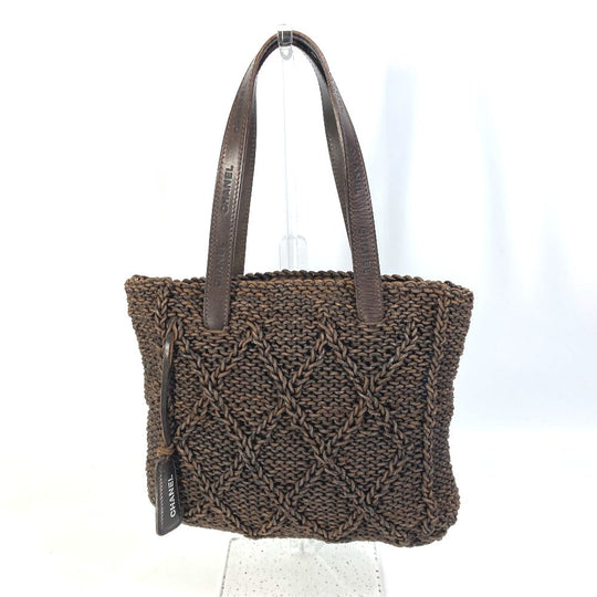 CHANEL Handbag leather Brown Tote Bag Braid Women Used Authentic