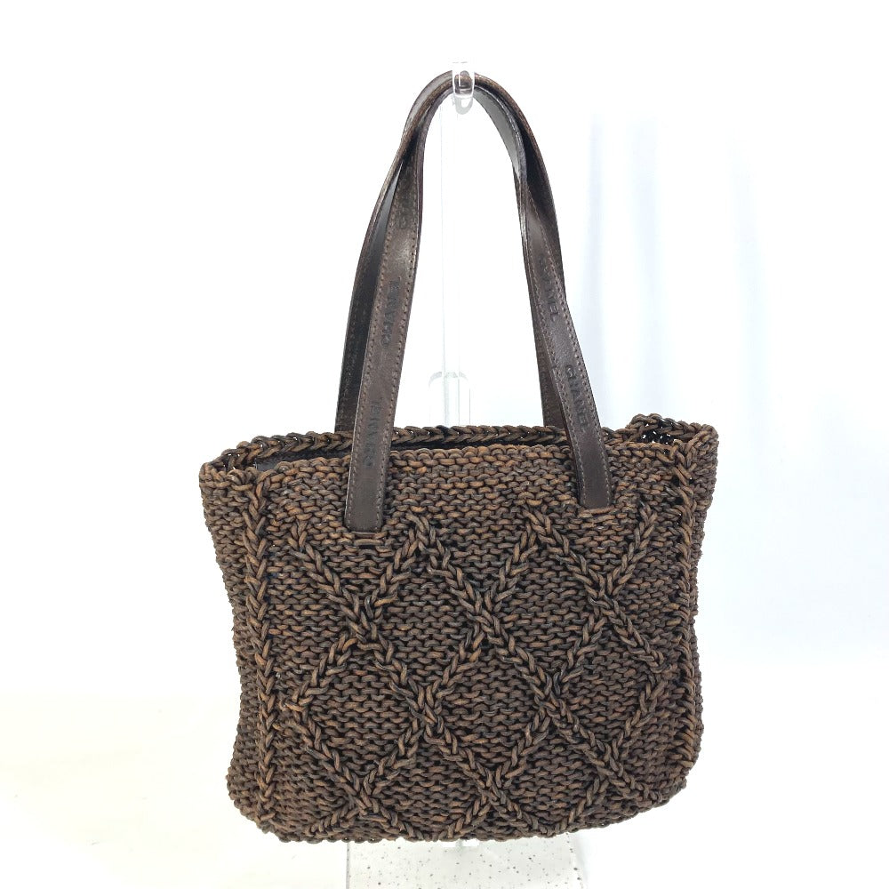 CHANEL Handbag leather Brown Tote Bag Braid Women Used Authentic