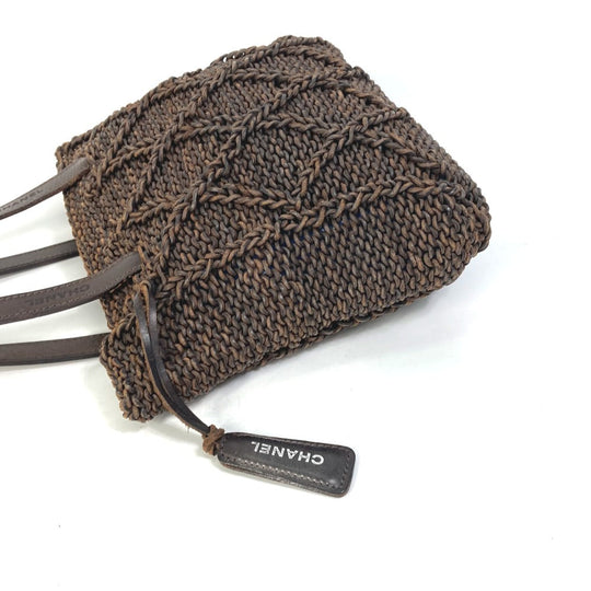CHANEL Handbag leather Brown Tote Bag Braid Women Used Authentic