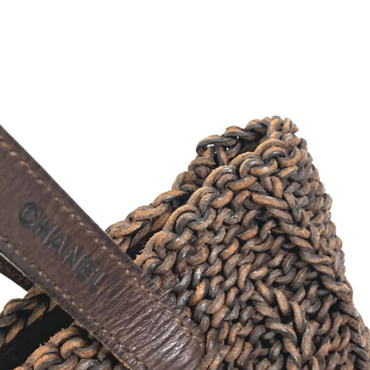 CHANEL Handbag leather Brown Tote Bag Braid Women Used Authentic