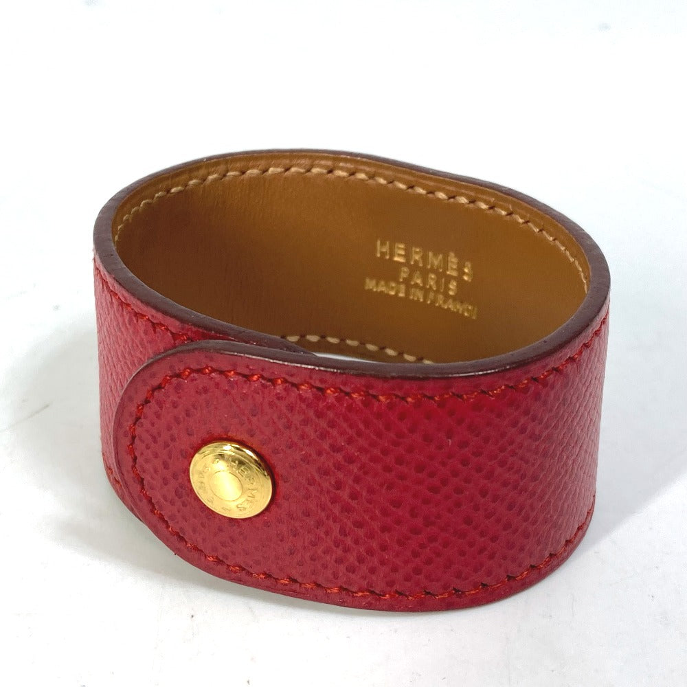 HERMES bracelet Leather, Gold Plated Red Bangle Medor Women Used Authentic