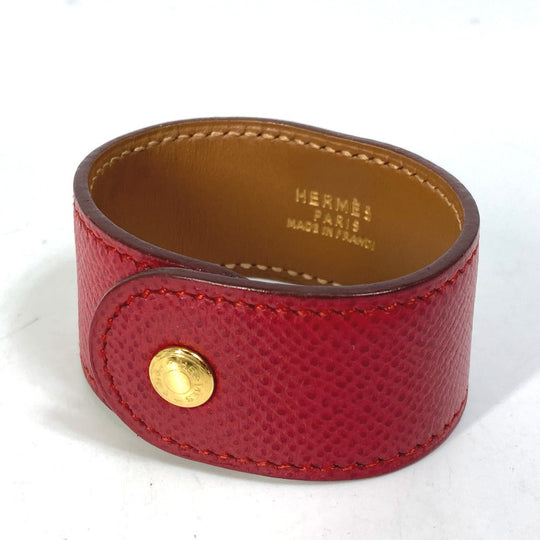 HERMES bracelet Leather, Gold Plated Red Bangle Medor Women Used Authentic