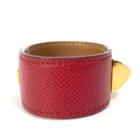 HERMES bracelet Leather, Gold Plated Red Bangle Medor Women Used Authentic
