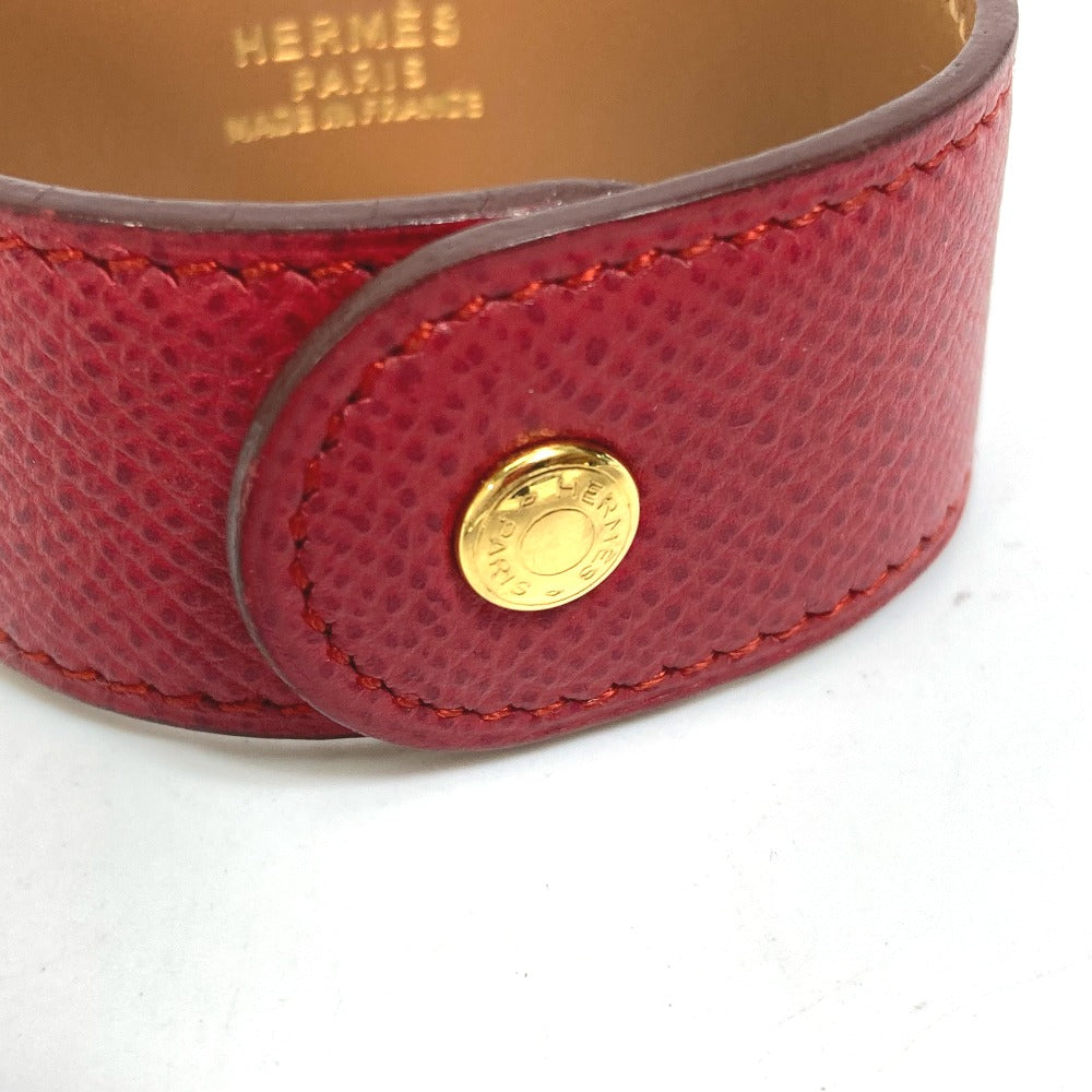 HERMES bracelet Leather, Gold Plated Red Bangle Medor Women Used Authentic