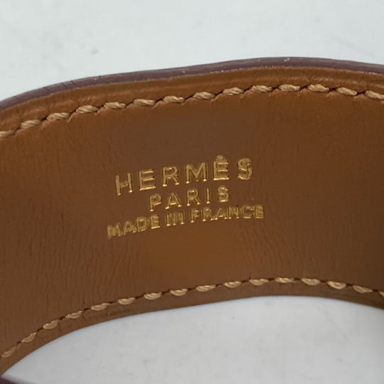 HERMES bracelet Leather, Gold Plated Red Bangle Medor Women Used Authentic