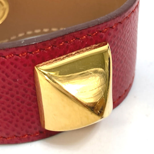 HERMES bracelet Leather, Gold Plated Red Bangle Medor Women Used Authentic