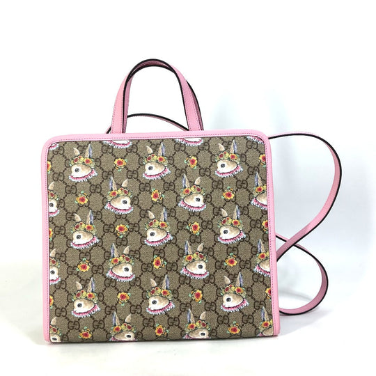 GUCCI Handbag 630542 GG Supreme Canvas Beige / pink Rabbit Higuchi Yuko Rabbit Chilled license Kids Used Authentic