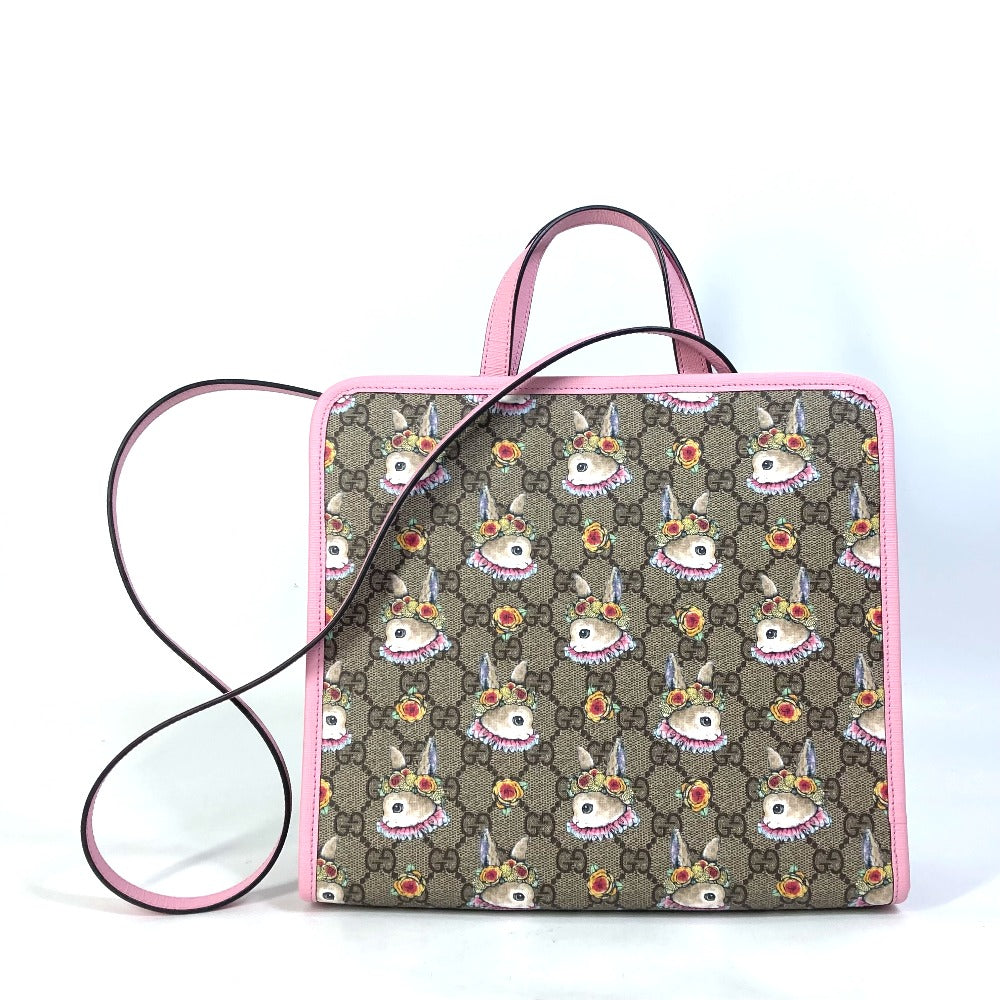 GUCCI Handbag 630542 GG Supreme Canvas Beige / pink Rabbit Higuchi Yuko Rabbit Chilled license Kids Used Authentic