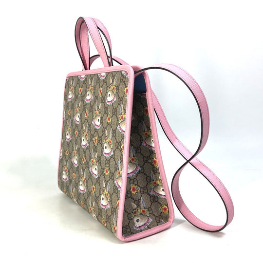 GUCCI Handbag 630542 GG Supreme Canvas Beige / pink Rabbit Higuchi Yuko Rabbit Chilled license Kids Used Authentic