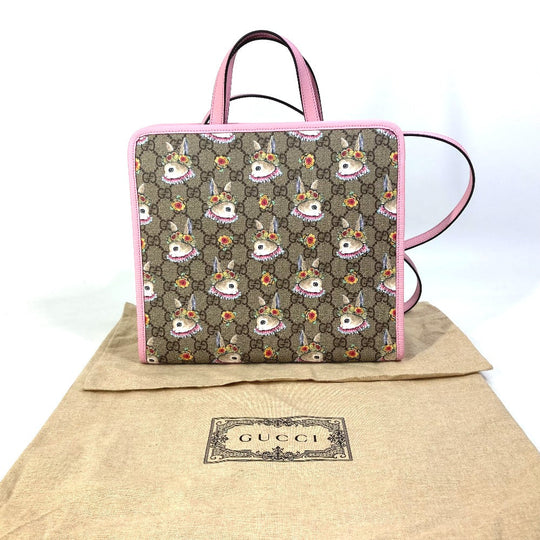 GUCCI Handbag 630542 GG Supreme Canvas Beige / pink Rabbit Higuchi Yuko Rabbit Chilled license Kids Used Authentic