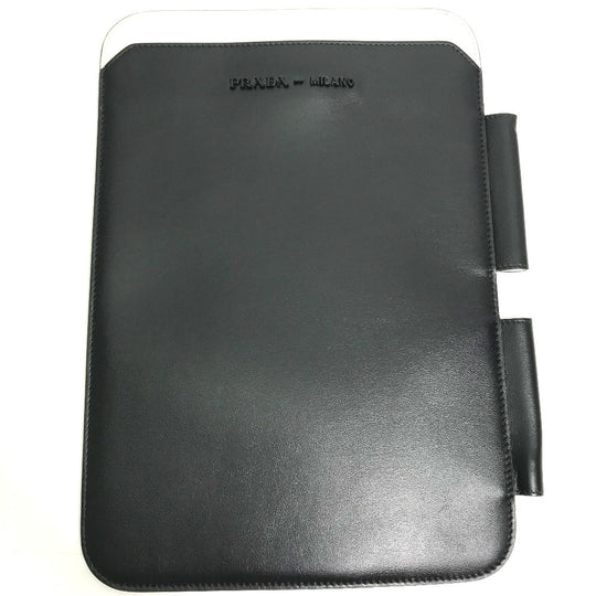 PRADA iPad case leather black By color 3D logo mens(Unisex) Used Authentic