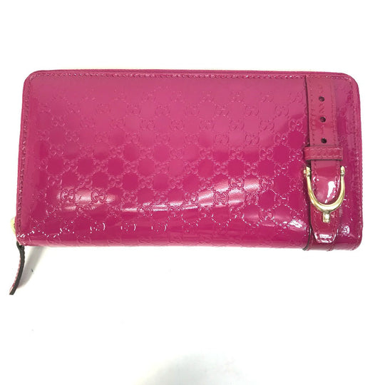 GUCCI Long Wallet Purse 309758 enamel pink Abbey GG pattern Guccisima Women Used Authentic