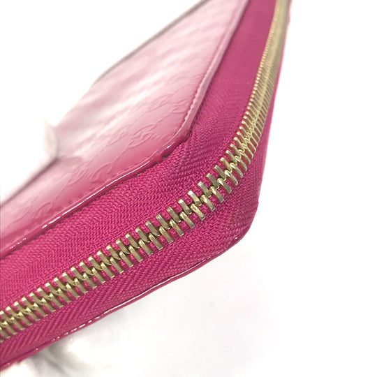 GUCCI Long Wallet Purse 309758 enamel pink Abbey GG pattern Guccisima Women Used Authentic