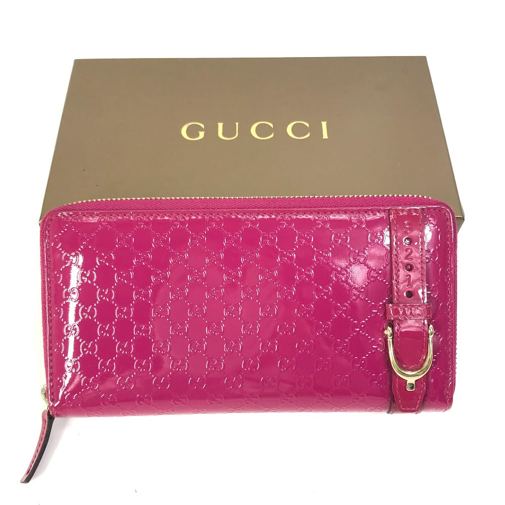 GUCCI Long Wallet Purse 309758 enamel pink Abbey GG pattern Guccisima Women Used Authentic