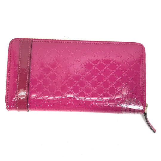 GUCCI Long Wallet Purse 309758 enamel pink Abbey GG pattern Guccisima Women Used Authentic