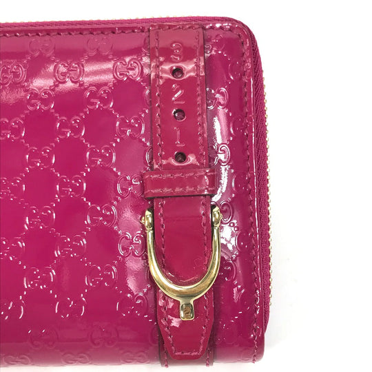 GUCCI Long Wallet Purse 309758 enamel pink Abbey GG pattern Guccisima Women Used Authentic