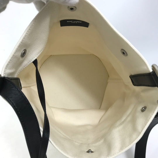 SAINT LAURENT PARIS Shoulder Bag 669299 Canvas / leather Beige x black rib gorge Women Used Authentic