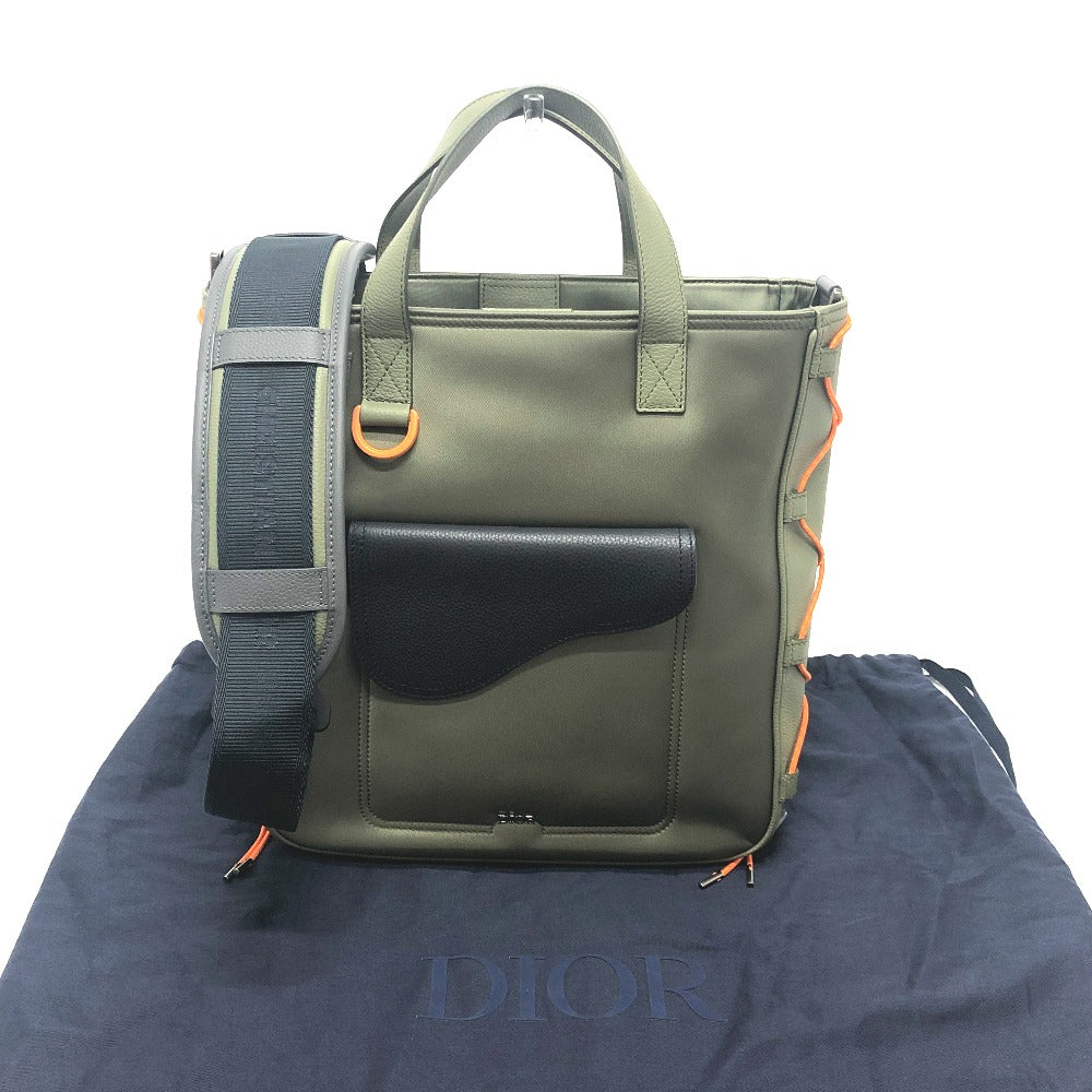 Dior Tote Bag 1ADSH198USF Nylon, Leather khaki sacai collaboration Saddle bag mens Used Authentic