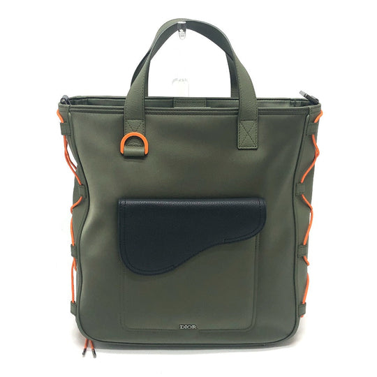 Dior Tote Bag 1ADSH198USF Nylon, Leather khaki sacai collaboration Saddle bag mens Used Authentic