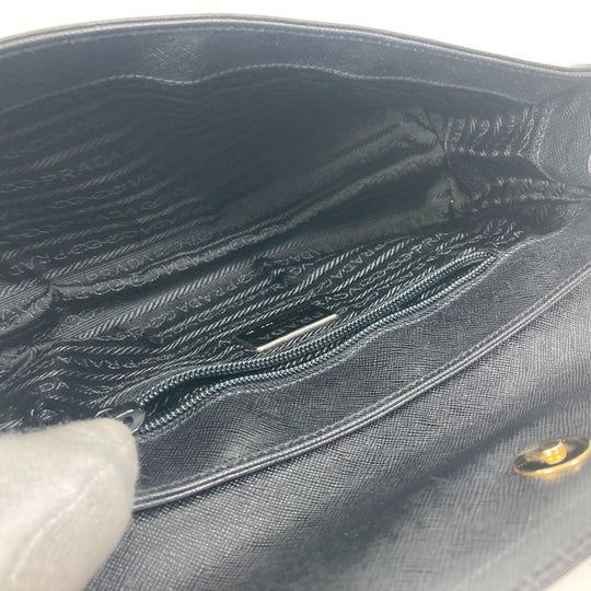 PRADA Clutch bag saffiano leather black Triangle logo plate Women Used Authentic
