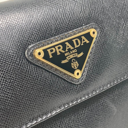 PRADA Clutch bag saffiano leather black Triangle logo plate Women Used Authentic