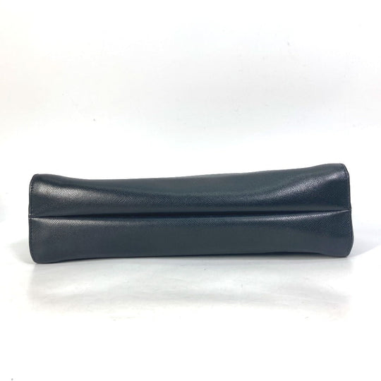 PRADA Clutch bag saffiano leather black Triangle logo plate Women Used Authentic